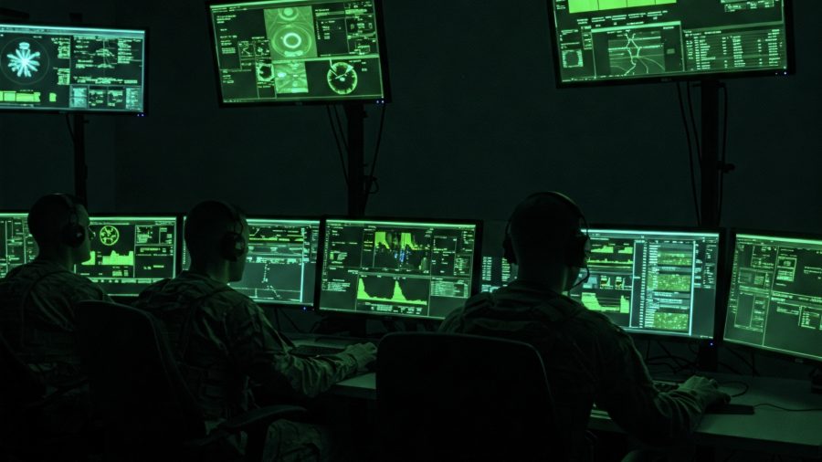 Cyber operators working at screens
